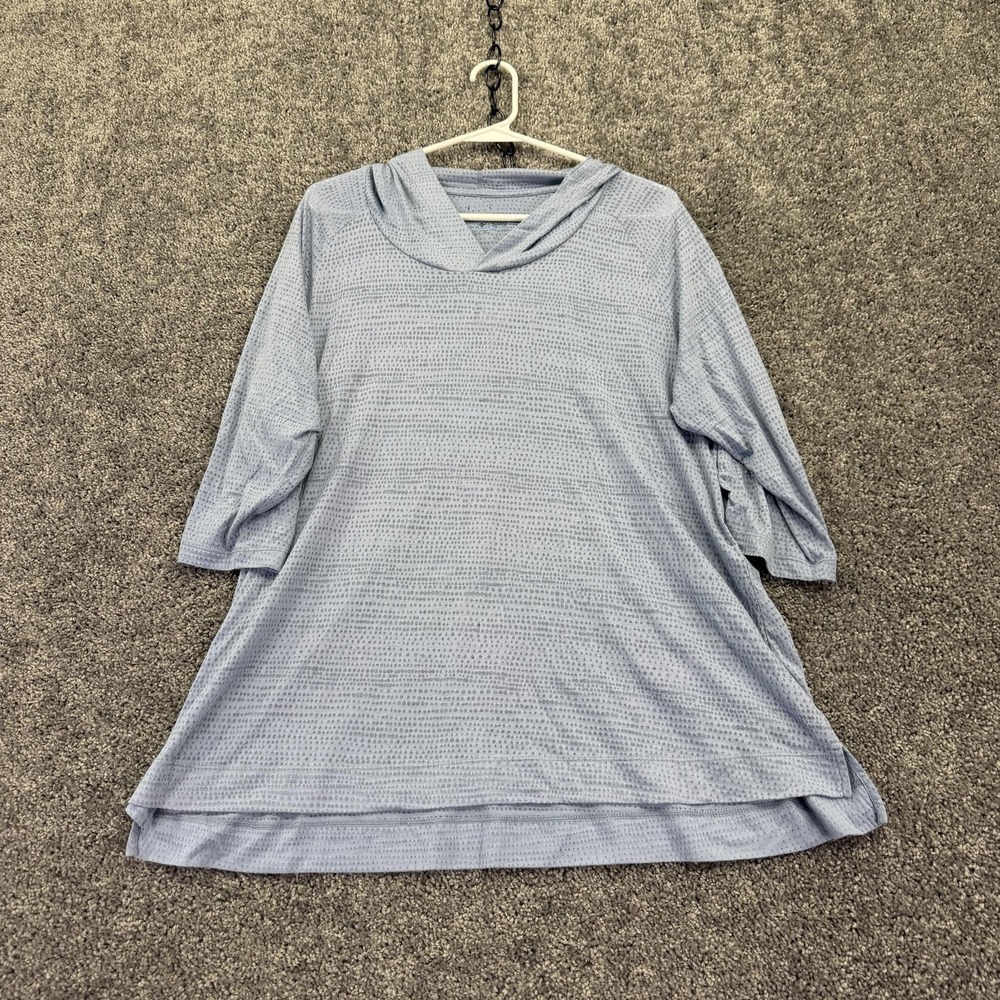 Columbia Shirt Womens 1X Blue Hooded V Neck 3/4 Raglan Sleeve Tunic Jersey Top